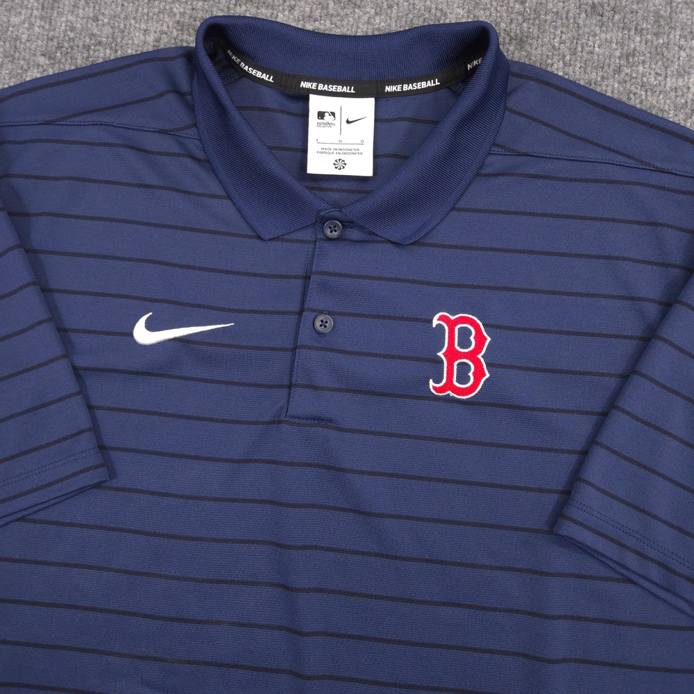 Nike Baseball Boston Red Sox Polo Shirt Mens Large Navy Striped Performance MLB